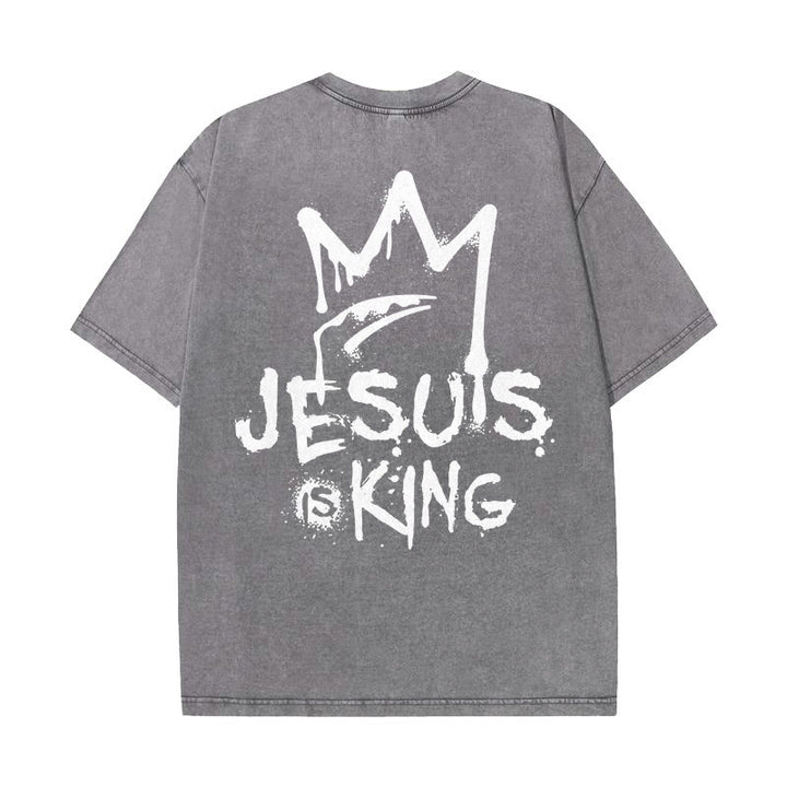 Christianartworkshop Jesus Is King Christian Unisex Washed T-Shirt - Grey - 5XL - image 6