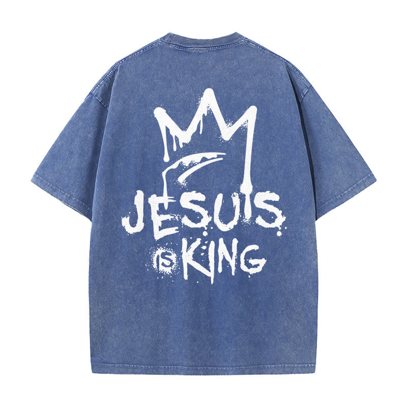 Christianartworkshop Jesus Is King Christian Unisex Washed T-Shirt - Blue - 5XL - image 12