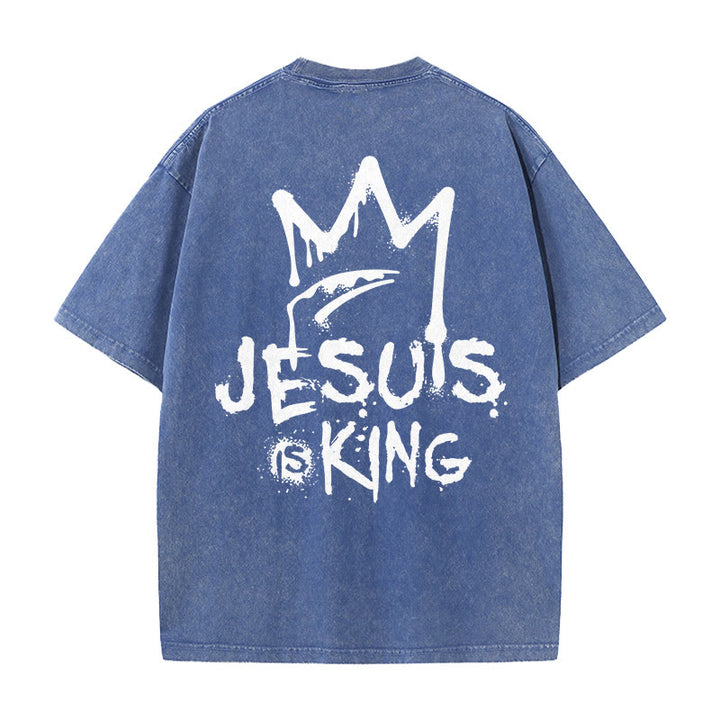 Christianartworkshop Jesus Is King Christian Unisex Washed T-Shirt - Blue - 5XL - image 12