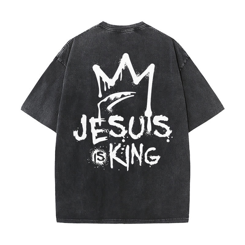 Christianartworkshop Jesus Is King Christian Unisex Washed T-Shirt - Black - 5XL - image 1