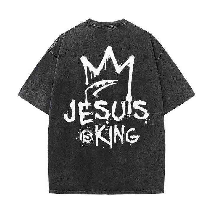 Christianartworkshop Jesus Is King Christian Unisex Washed T-Shirt - Black - 5XL - image 1