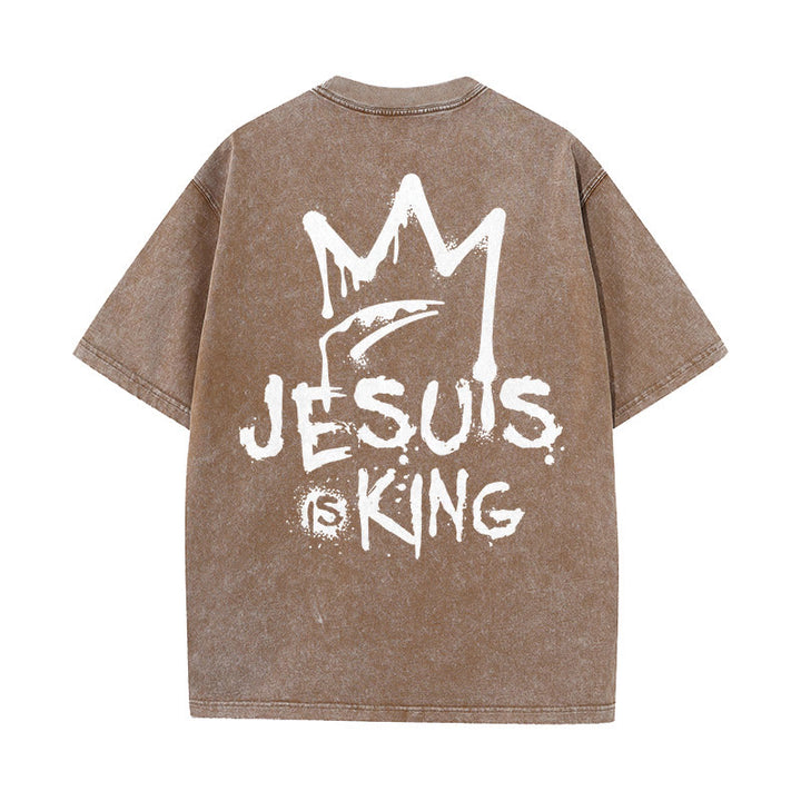 Christianartworkshop Jesus Is King Christian Unisex Washed T-Shirt - Coffee - 5XL - image 16