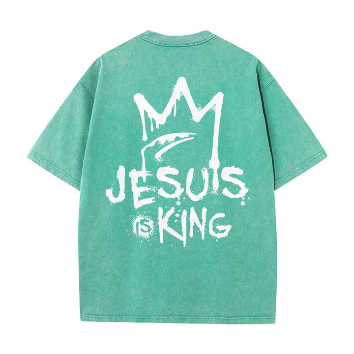 Christianartworkshop Jesus Is King Christian Unisex Washed T-Shirt - Green - 5XL - image 18