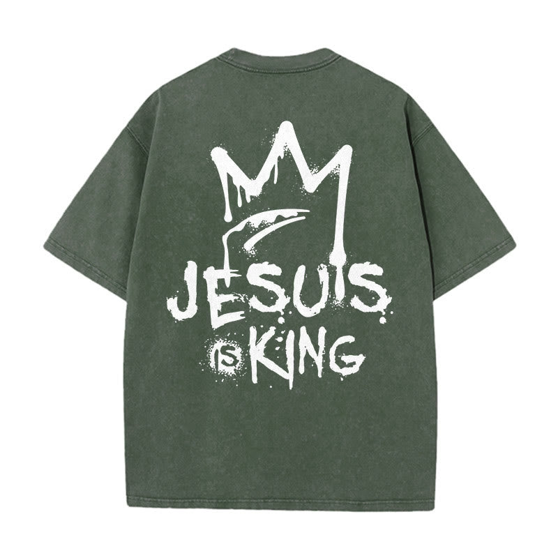 Christianartworkshop Jesus Is King Christian Unisex Washed T-Shirt - Army Green - 5XL - image 10