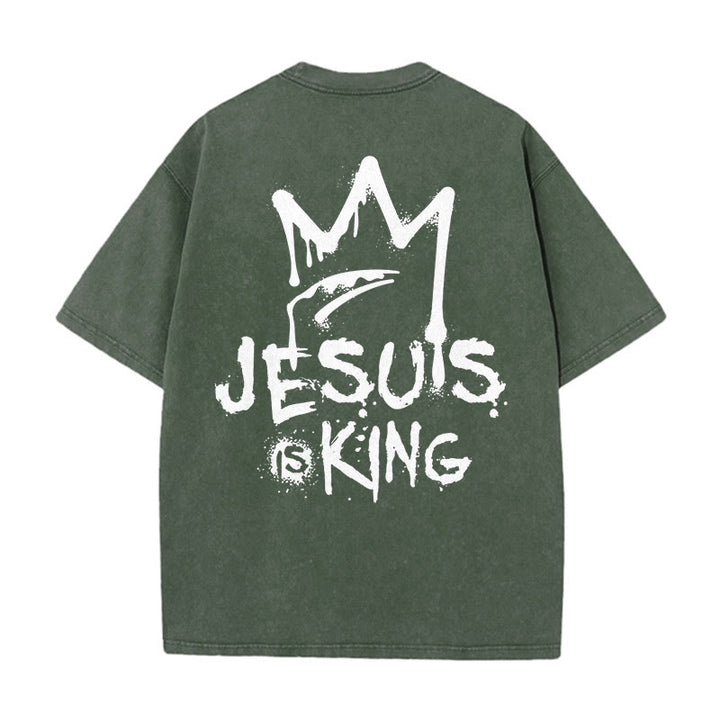 Christianartworkshop Jesus Is King Christian Unisex Washed T-Shirt - Army Green - 5XL - image 10