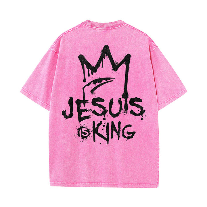 Christianartworkshop Jesus Is King Christian Unisex Washed T-Shirt - Pink - 5XL - image 20