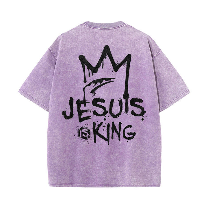 Christianartworkshop Jesus Is King Christian Unisex Washed T-Shirt - Purple - 5XL - image 14