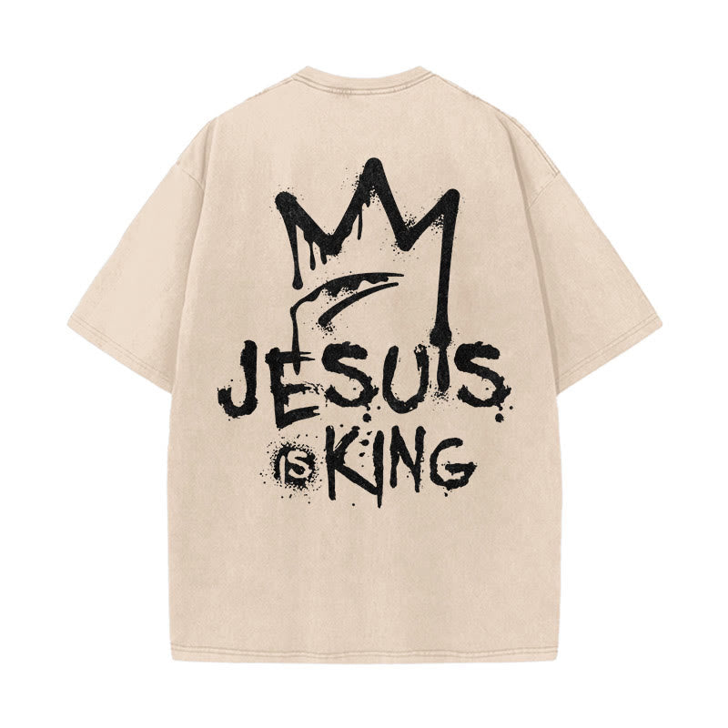 Christianartworkshop Jesus Is King Christian Unisex Washed T-Shirt - Apricot - 5XL - image 8
