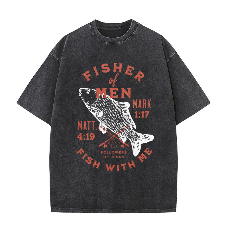 Christianartworkshop Followers of Jesus Fisher of Men Unisex Washed T-Shirt - Black - 5XL - image 3