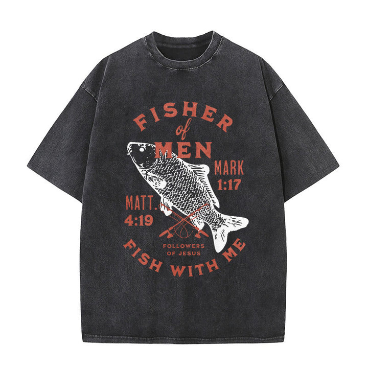 Christianartworkshop Followers of Jesus Fisher of Men Unisex Washed T-Shirt - Black - 5XL - image 3