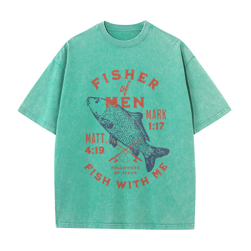 Christianartworkshop Followers of Jesus Fisher of Men Unisex Washed T-Shirt - Green - 5XL - image 10