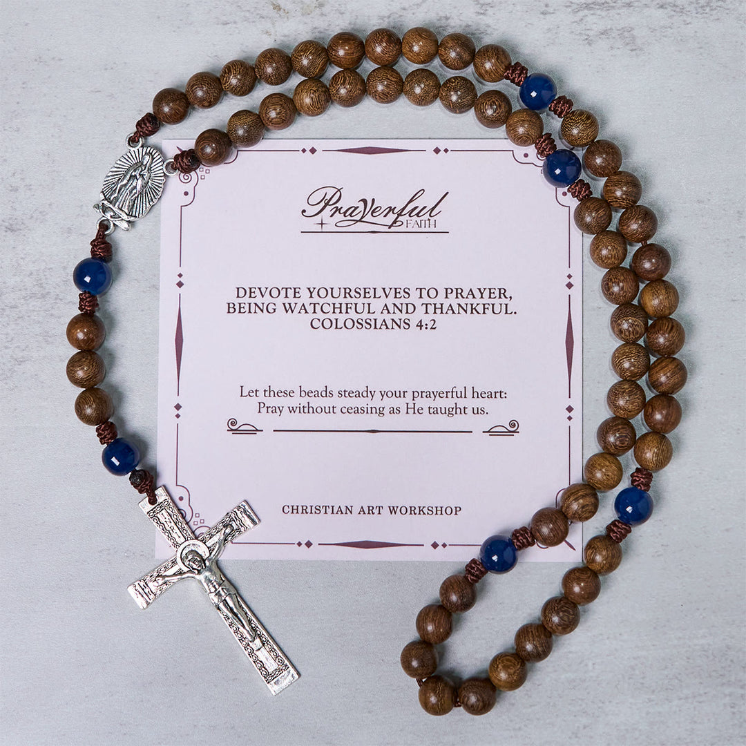 Christianartworkshop PRAYERFUL FAITH: Handmade Gold sandalwood Rosary with Our Lady of Guadalupe - PRAYERFUL FAITH - image 1