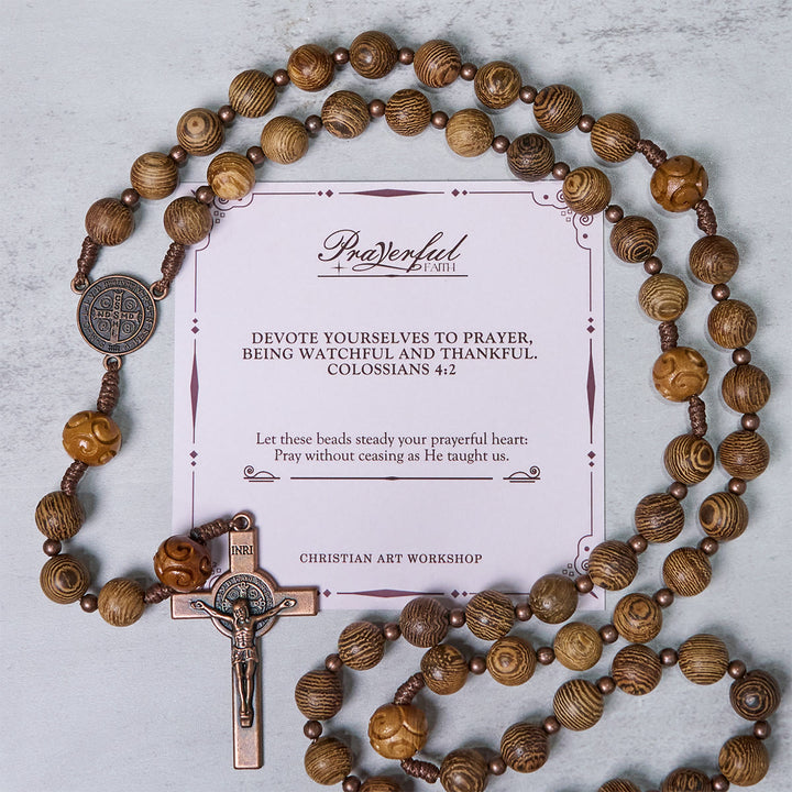 Christianartworkshop PRAYERFUL FAITH: Divine Olive Wood Rosary with St. Benedict Medal & Crucifix - PRAYERFUL FAITH - image 1
