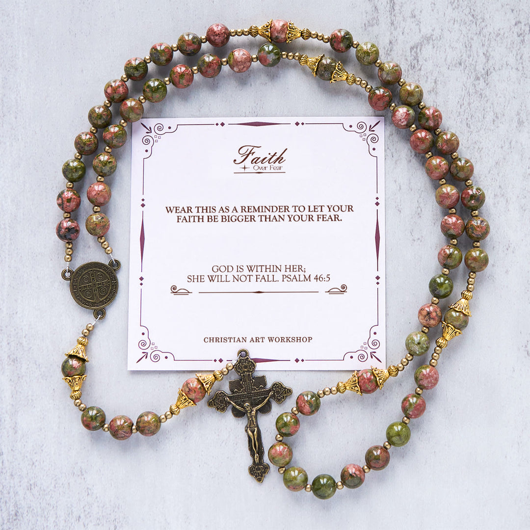 Christianartworkshop Jesus Is The Gift: Handmade Chrysocolla Stone Rosary with Gift Card - FAITH OVER FEAR - image 4