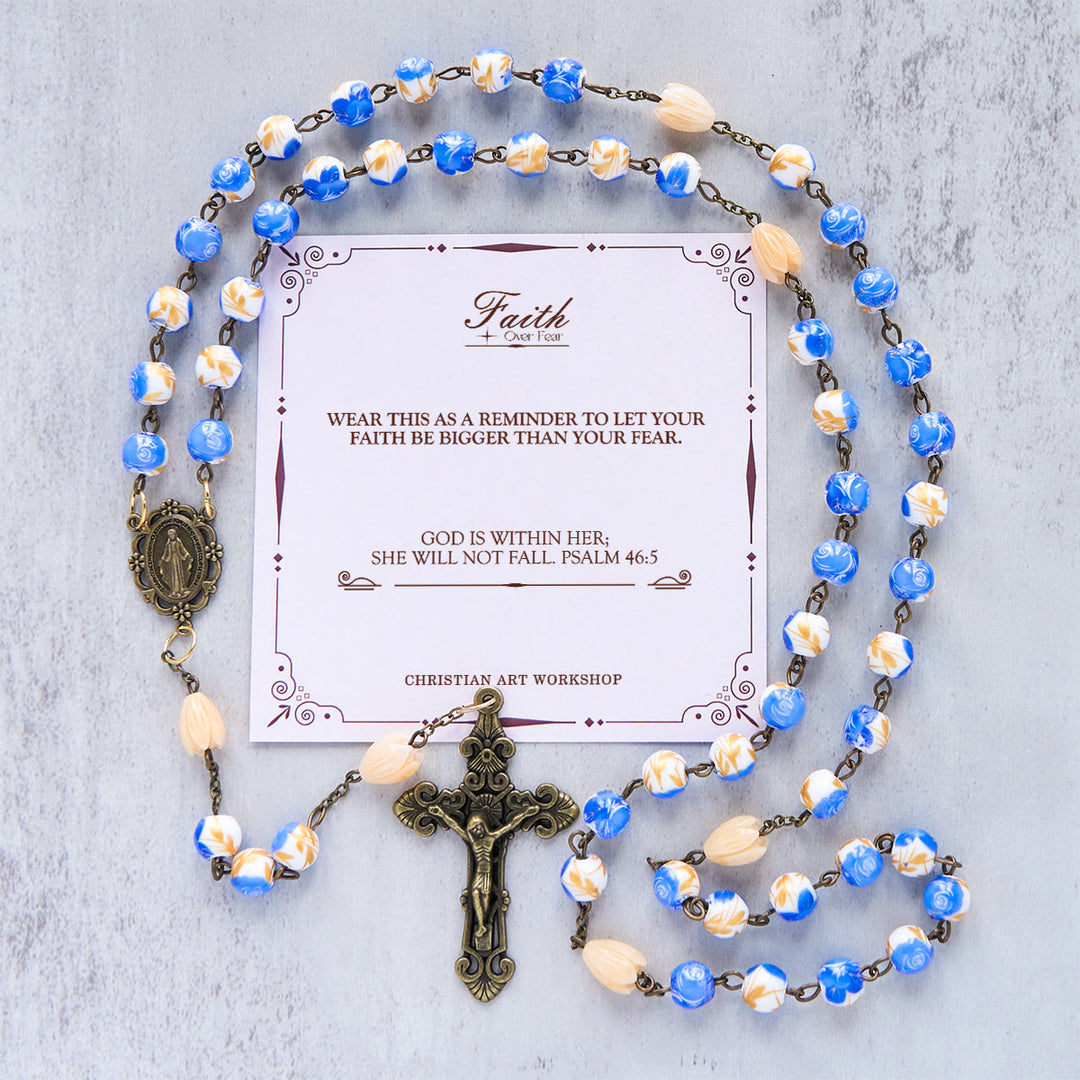 Christianartworkshop Jesus Is The Gift: Handmade Floral Rosary with Blue Rose Beads & Lily of Valley - FAITH OVER FEAR - image 4