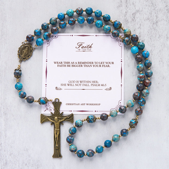 Christianartworkshop Jesus Is The Gift: Blue Pattern Beads Handmade Rosary of Authentic Larimar Stone - FAITH OVER FEAR - image 4