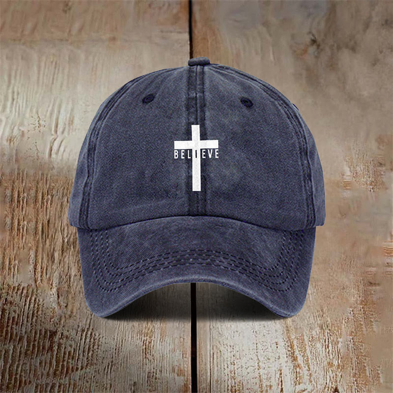 Christianartworkshop Minimalist Believe in Christ Cross Baseball Cap for Everyday Faith - Navy Blue - image 2