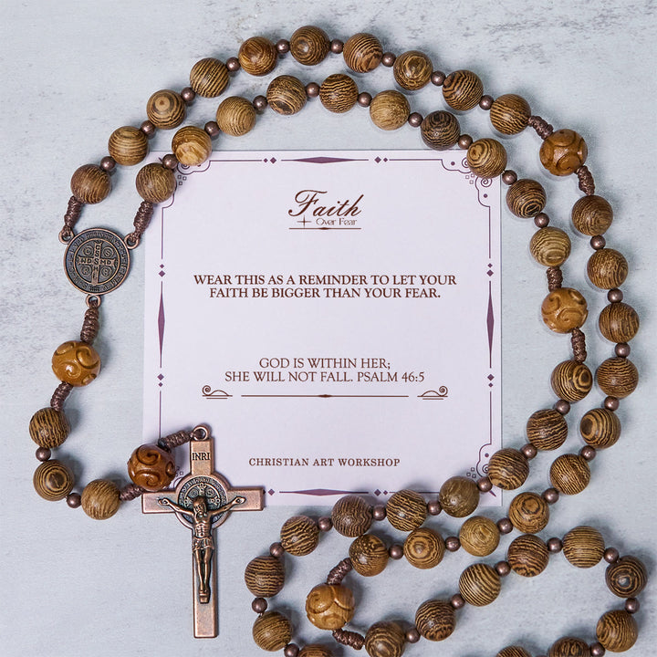 Christianartworkshop PRAYERFUL FAITH: Divine Olive Wood Rosary with St. Benedict Medal & Crucifix - FAITH OVER FEAR - image 2