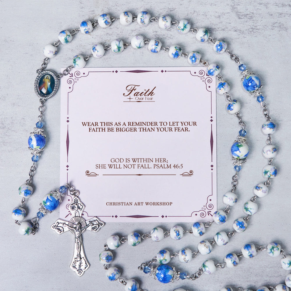 Christianartworkshop PRAYERFUL FAITH: Handmade Floral Lily of the Vally Beads Rosary - FAITH OVER FEAR - image 2