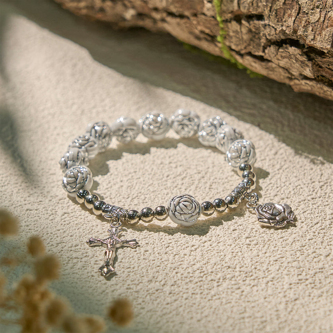 FREE Today: Delicate White Rose Devotional Beads Rosary and Bracelets with Virgin Mary - Bracelet - image 10