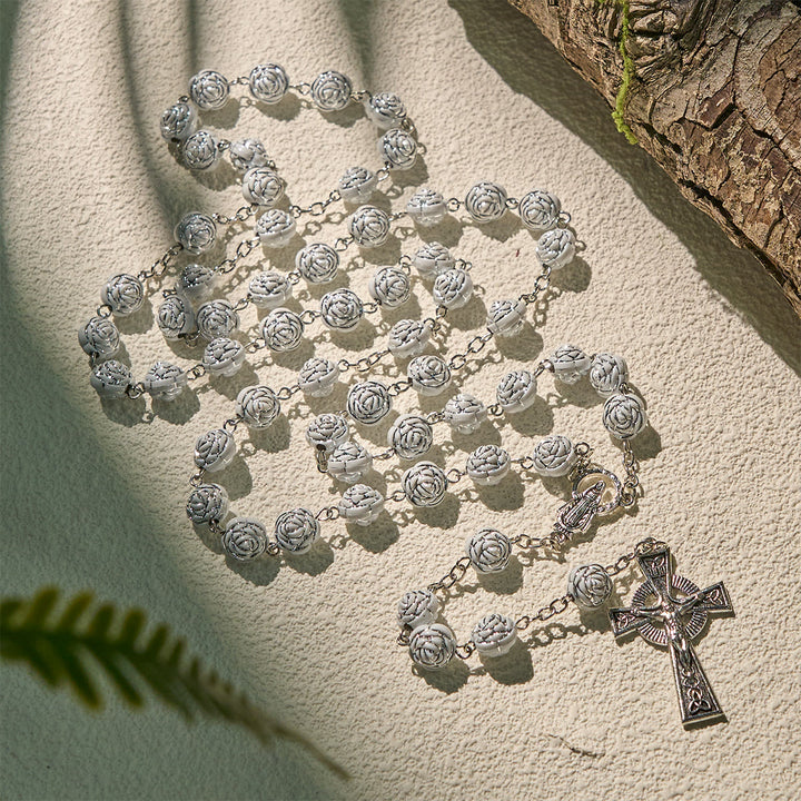 FREE Today: Delicate White Rose Devotional Beads Rosary and Bracelets with Virgin Mary - Rosary - image 1