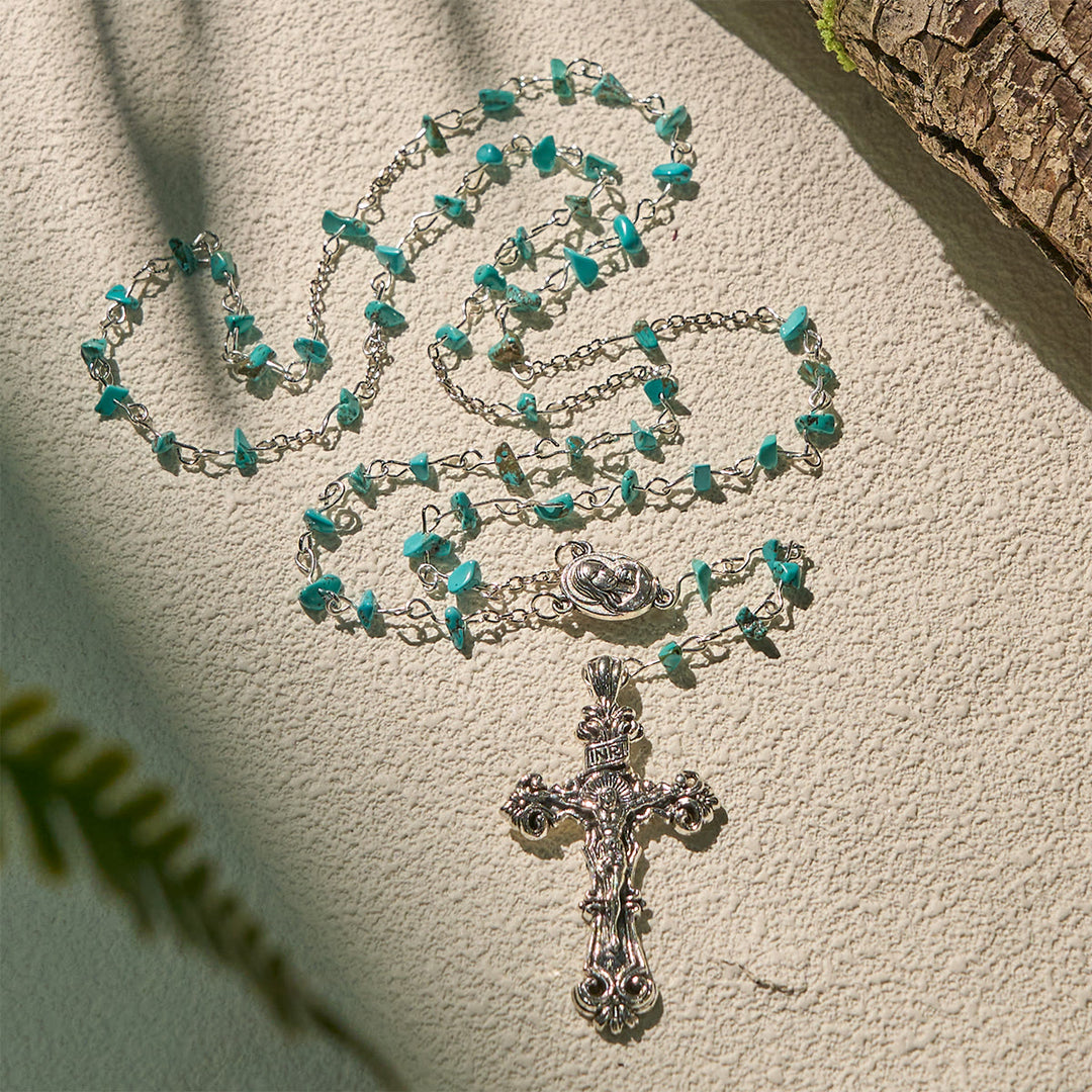 FREE Today: Unique Turquoise Fragment Rosary with Holy Mary & Ornate Crucifix - Virgin Mary & Crucifix - image 1
