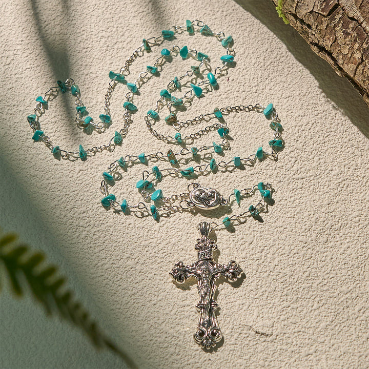 FREE Today: Unique Turquoise Fragment Rosary with Holy Mary & Ornate Crucifix - Virgin Mary & Crucifix - image 1