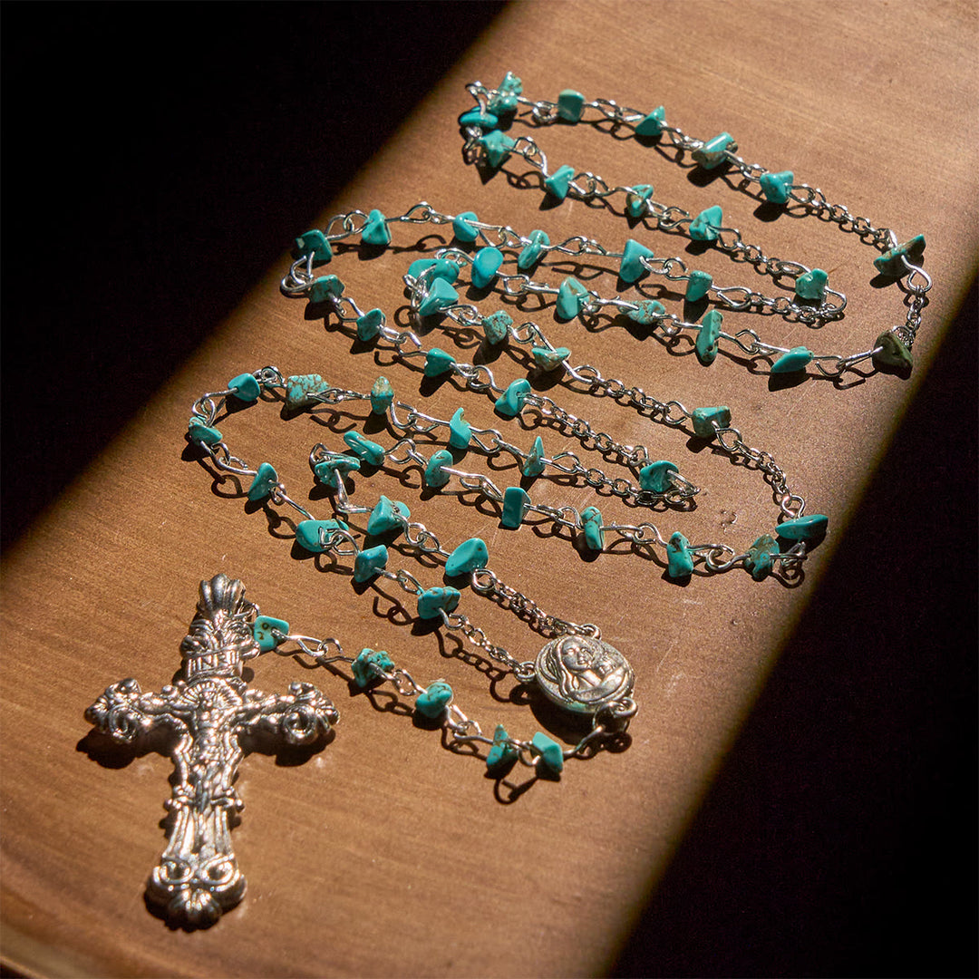 FREE Today: Unique Turquoise Fragment Rosary with Holy Mary & Ornate Crucifix - image 3