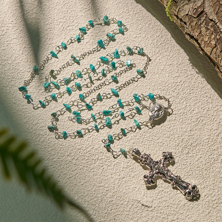 FREE Today: Unique Turquoise Fragment Rosary with Holy Mary & Ornate Crucifix - image 2