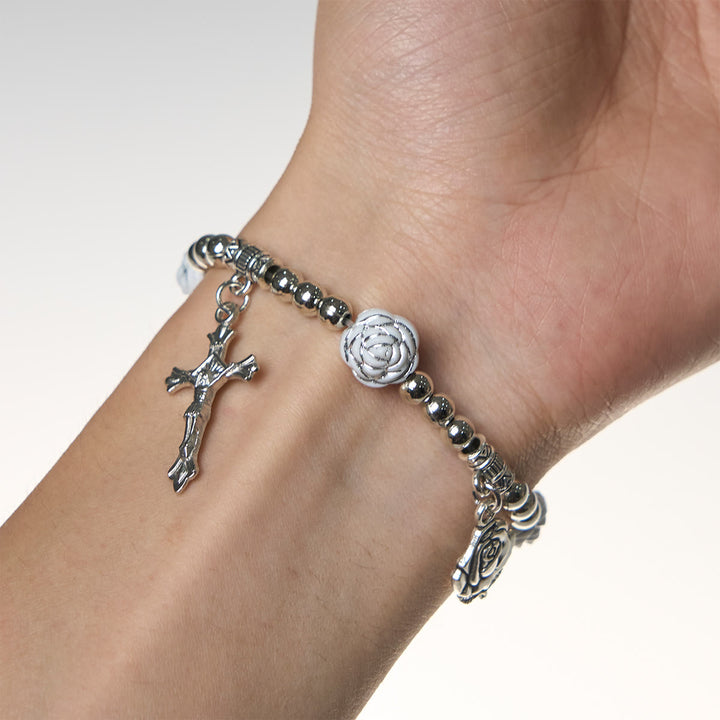 Christianartworkshop Delicate White Rose Devotional Beads Rosary and Bracelets with Virgin Mary - image 11