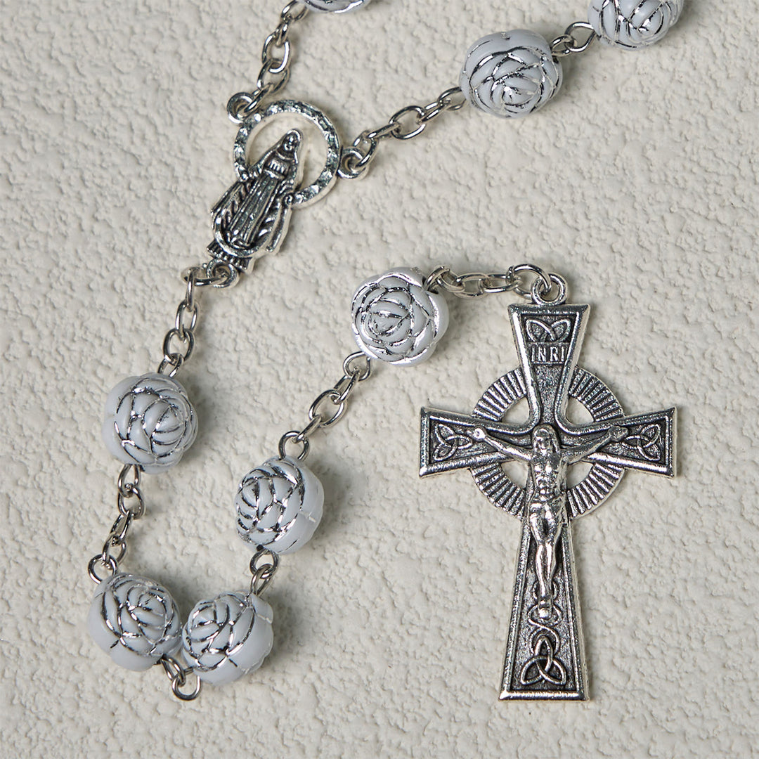 Christianartworkshop Delicate White Rose Devotional Beads Rosary and Bracelets with Virgin Mary - image 7