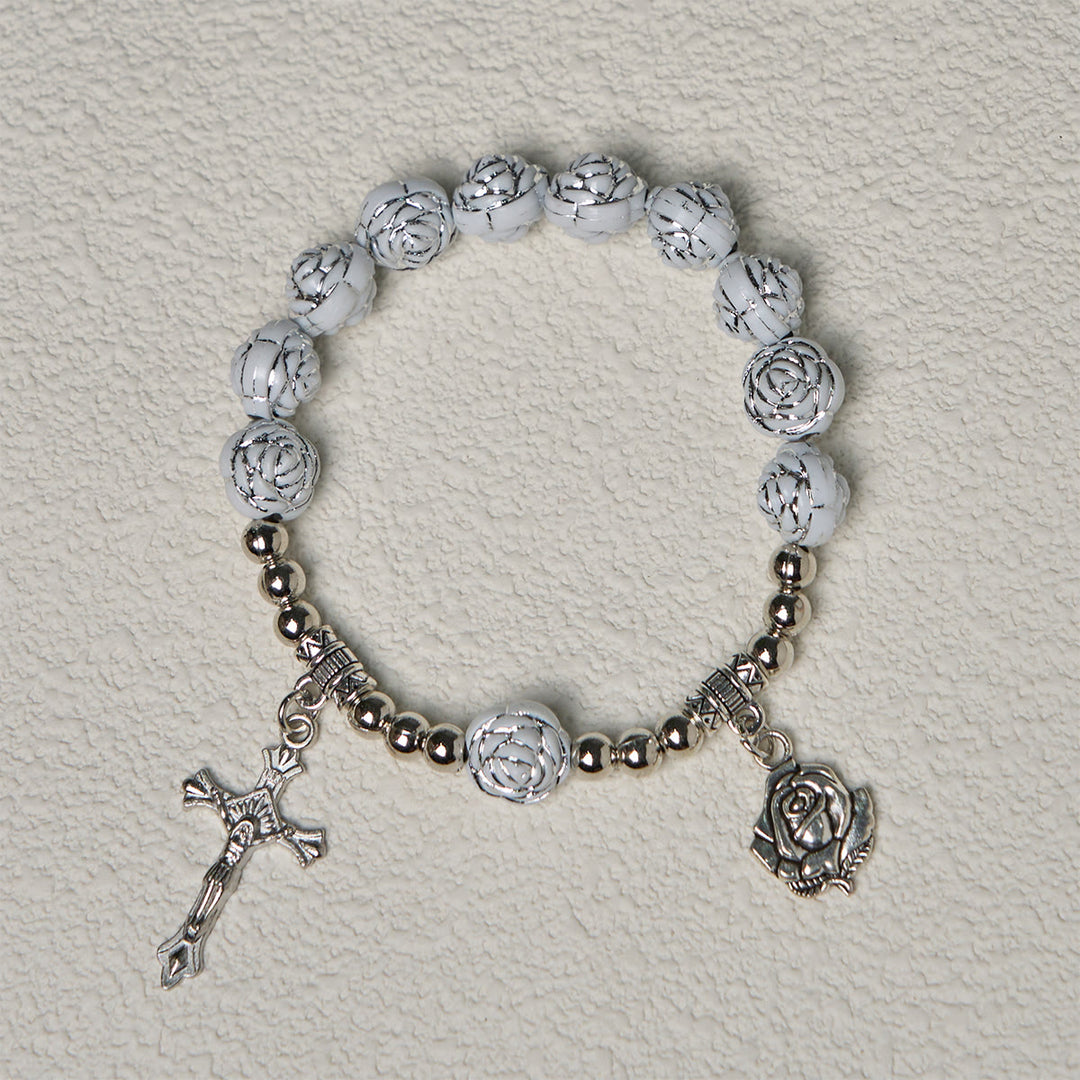 Christianartworkshop Delicate White Rose Devotional Beads Rosary and Bracelets with Virgin Mary - image 15