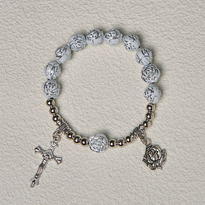 Christianartworkshop Delicate White Rose Devotional Beads Rosary and Bracelets with Virgin Mary - image 15