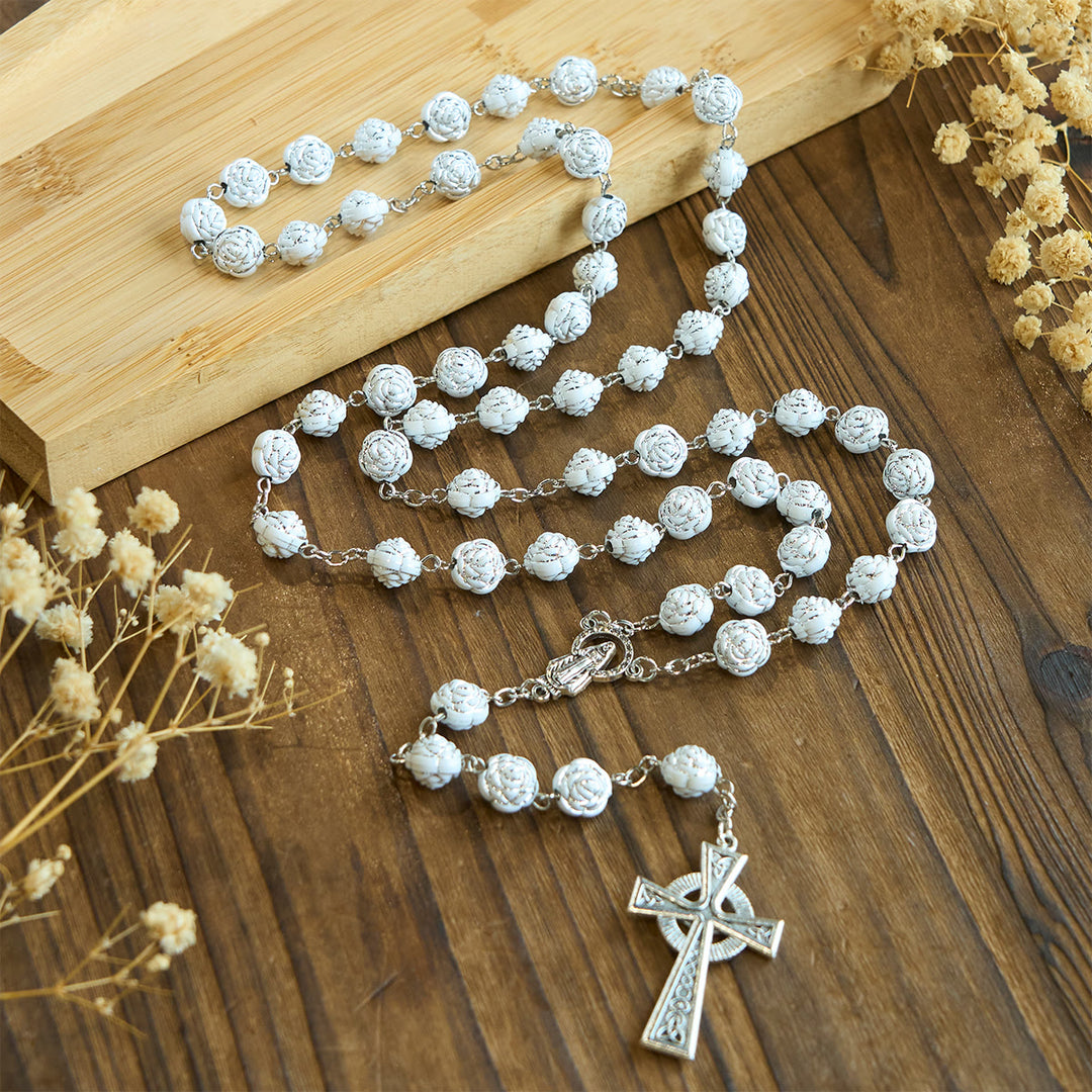 Christianartworkshop Delicate White Rose Devotional Beads Rosary and Bracelets with Virgin Mary - image 3