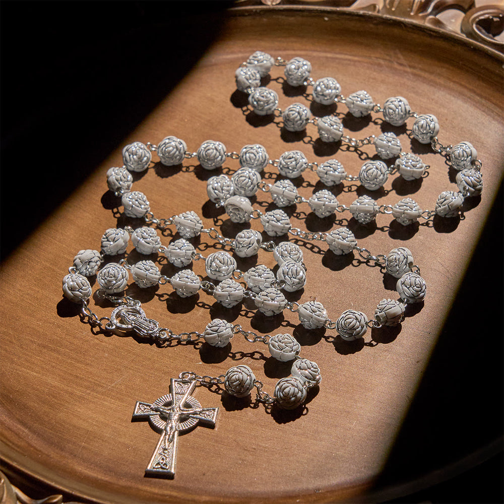 Christianartworkshop Delicate White Rose Devotional Beads Rosary and Bracelets with Virgin Mary - image 2