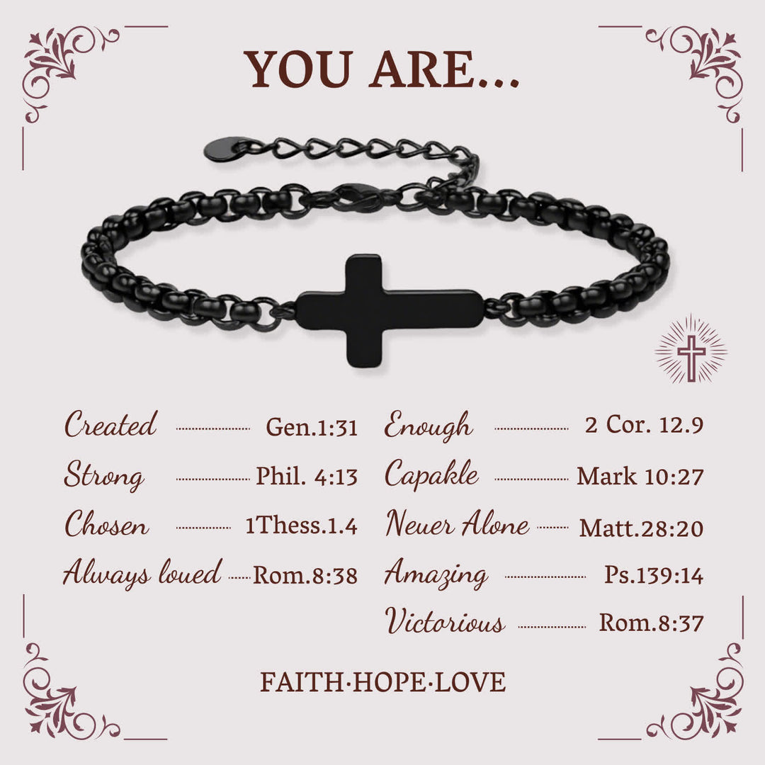 Christianartworkshop Minimalist Cross Chain Bracelets: Two Colors with Blessing Card - Black - image 1