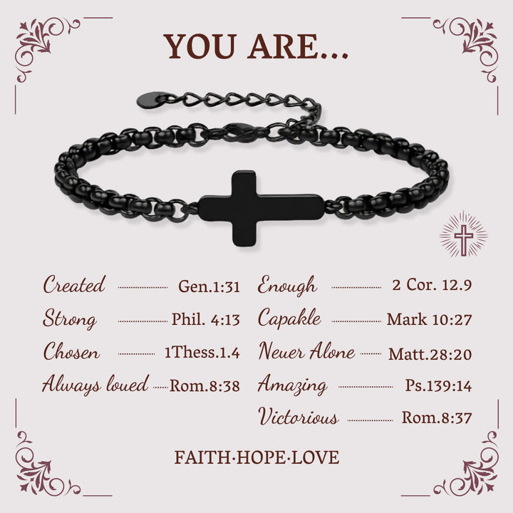 Christianartworkshop Minimalist Cross Chain Bracelets: Two Colors with Blessing Card - Black - image 1