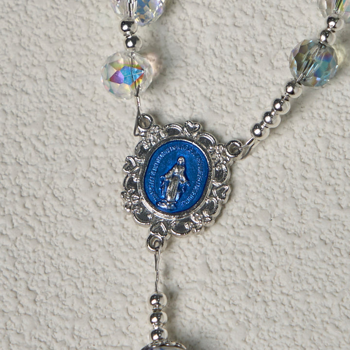 Christianartworkshop Shining Crystal and Blue Floral  Beads Rosary with Enamel Crucifix & Our Lady - image 7