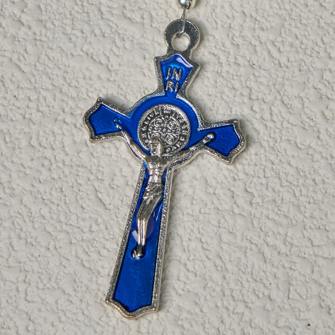 Christianartworkshop Shining Crystal and Blue Floral  Beads Rosary with Enamel Crucifix & Our Lady - image 8