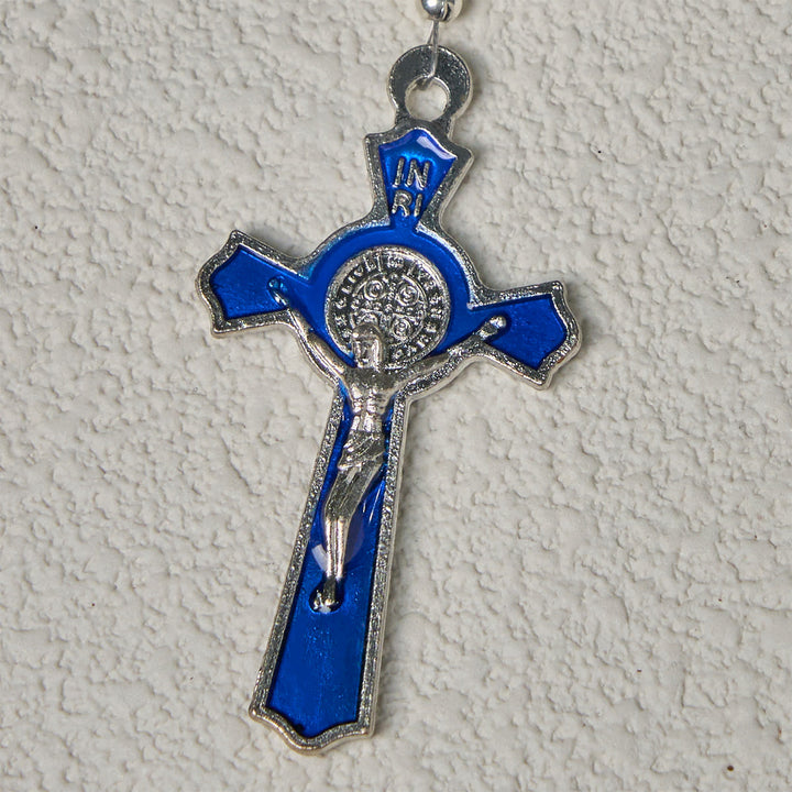 Christianartworkshop Shining Crystal and Blue Floral  Beads Rosary with Enamel Crucifix & Our Lady - image 8