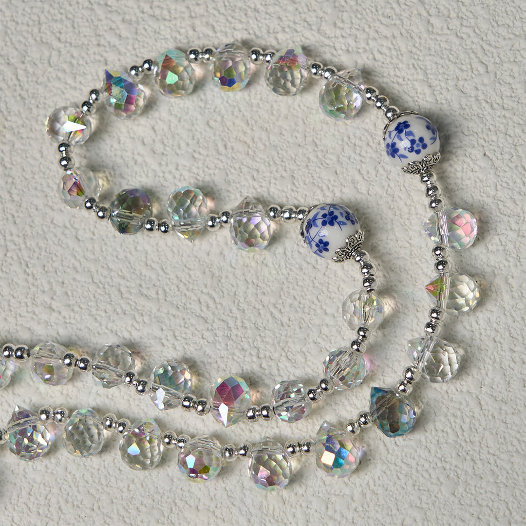Christianartworkshop Shining Crystal and Blue Floral  Beads Rosary with Enamel Crucifix & Our Lady - image 9