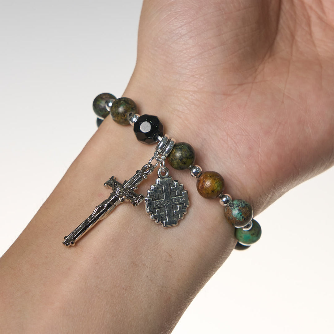 FREE Today: Earthy Spiritual Rosary-Inspired Bracelet with Crucifix and Jerusalem Cross - image 1