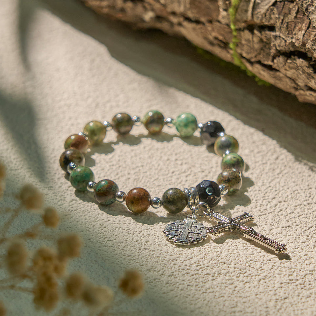 FREE Today: Earthy Spiritual Rosary-Inspired Bracelet with Crucifix and Jerusalem Cross - Jerusalem Cross - image 0