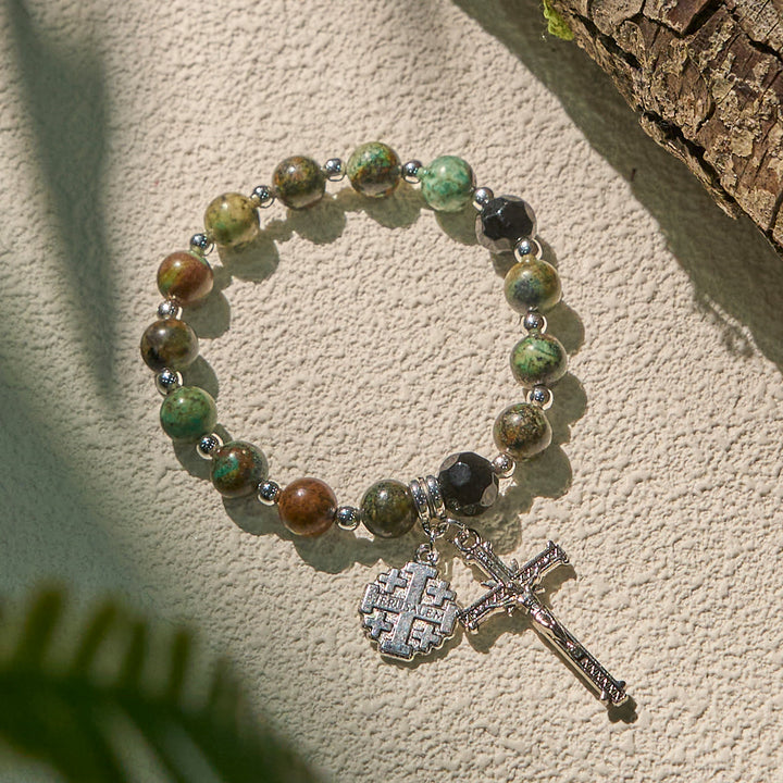 Christianartworkshop Earthy Spiritual Rosary-Inspired Bracelets with Crucifix and Jerusalem Cross - image 3
