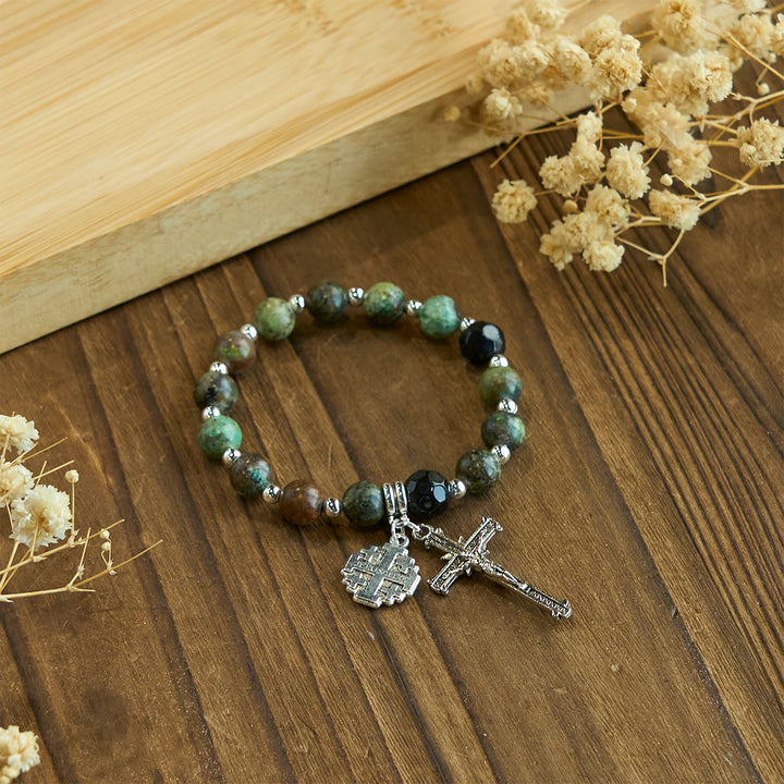 Christianartworkshop Earthy Spiritual Rosary-Inspired Bracelets with Crucifix and Jerusalem Cross - image 5
