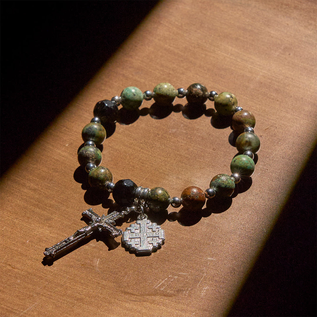 FREE Today: Earthy Spiritual Rosary-Inspired Bracelet with Crucifix and Jerusalem Cross - image 3