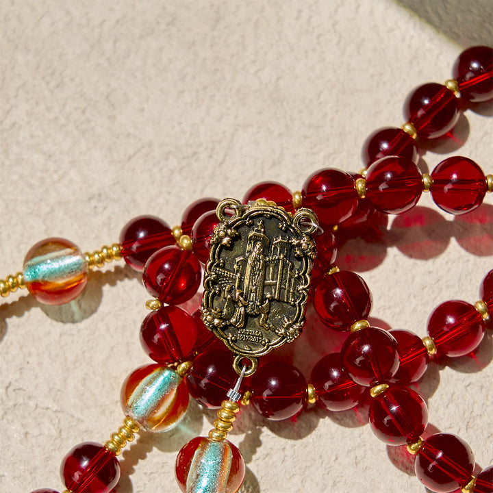 Christianartworkshop Our Lady of Fatima Rosary with Wine Red and Shining Rainbow Beads of Grace - image 8