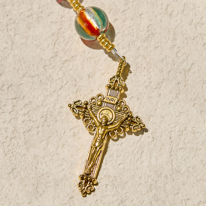 Christianartworkshop Our Lady of Fatima Rosary with Wine Red and Shining Rainbow Beads of Grace - image 7