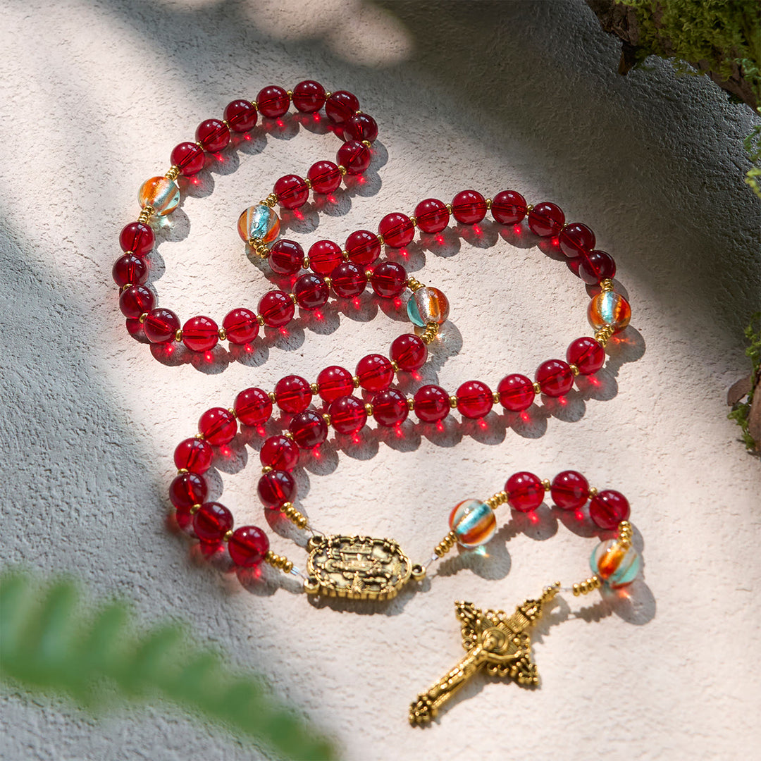 Christianartworkshop Our Lady of Fatima Rosary with Wine Red and Shining Rainbow Beads of Grace - Our Lady of Fatima - image 1