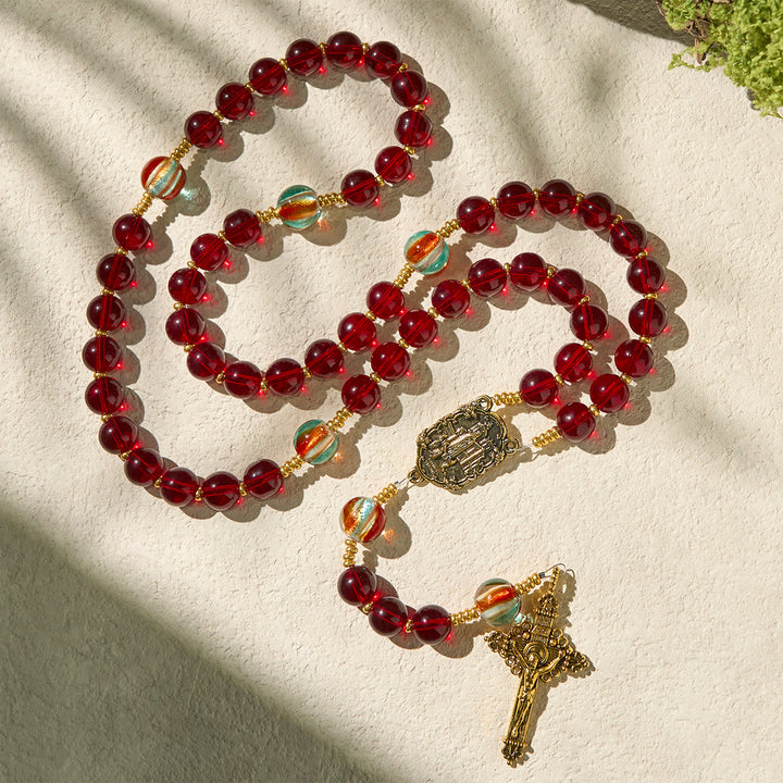 Christianartworkshop Our Lady of Fatima Rosary with Wine Red and Shining Rainbow Beads of Grace - image 3